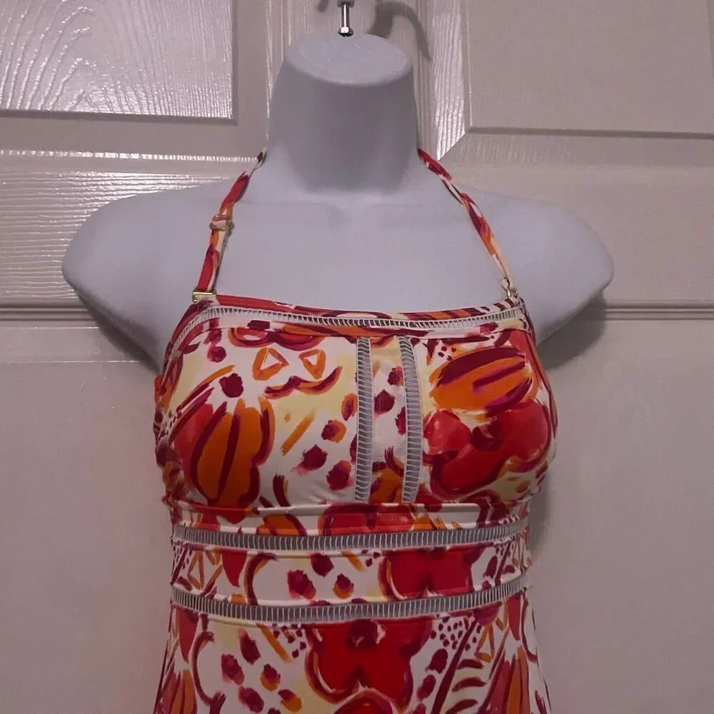 Lands End Canvas Size 4 One Piece Bikini Orange Pink